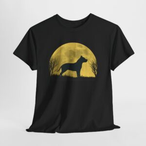 Love Staffie Under the Moon T-Shirt front view with heartwarming Staffordshire design