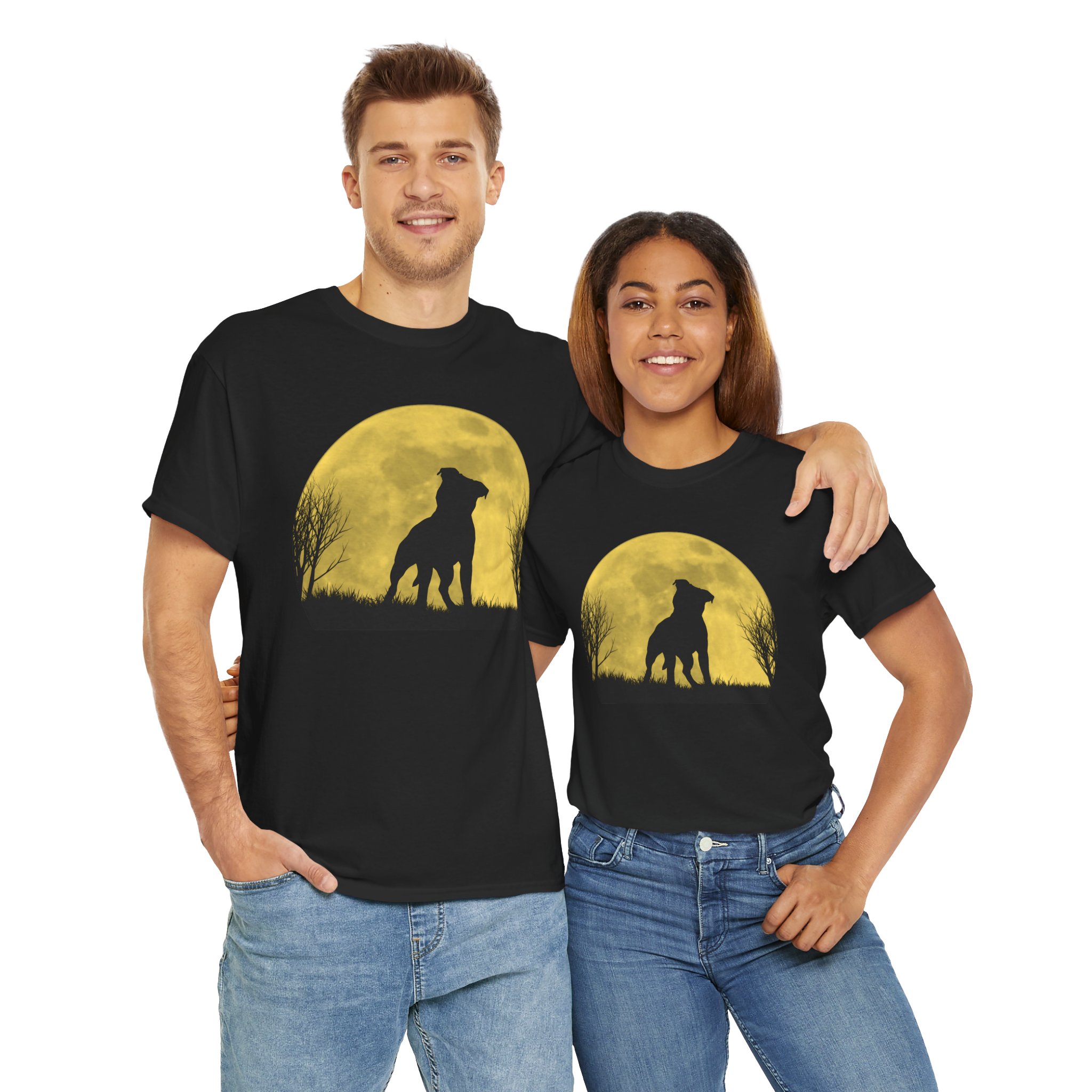 Under the Moon Staffie T-Shirt cute dog front display