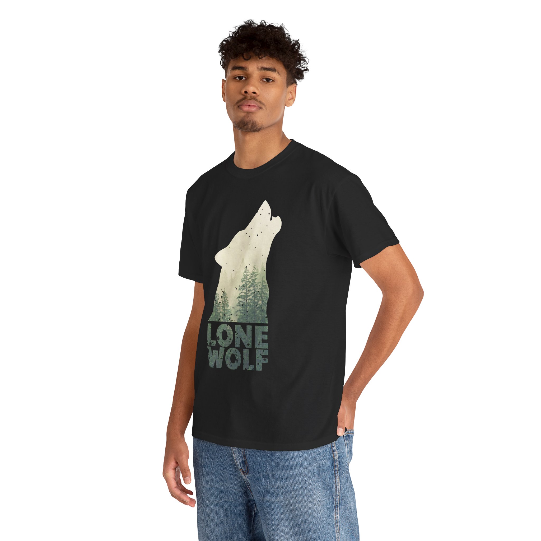 Lone Wolf in the Forest T-Shirt detailed wolf face print